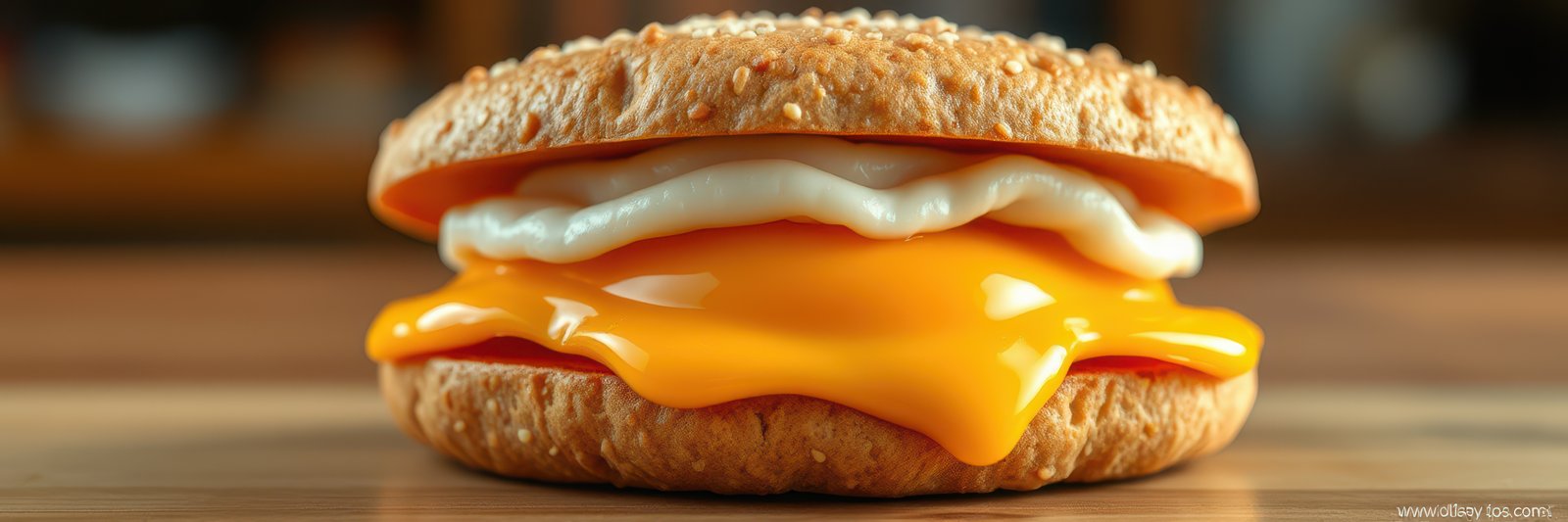 Delicious breakfast sandwich with melted cheese and fluffy egg on toasted bun ready for morning enjoyment